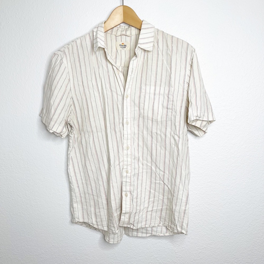 Marine Layer Womens Small Hemp Tencel Striped Short Sleeve Button Down Shirt